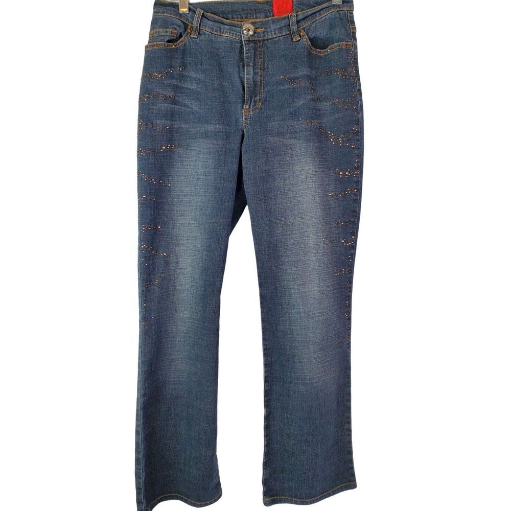 V‎ Cristina Womens Medium Wash Jeans Brown Rhinestones Size 6 GUC